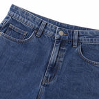 Women's High-Waisted Classic Jeans Full-Length Wide-Leg Fit - Dark Blue 