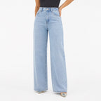 Women's High-Waisted Classic Jeans Full-Length Wide-Leg Fit - Light Blue 