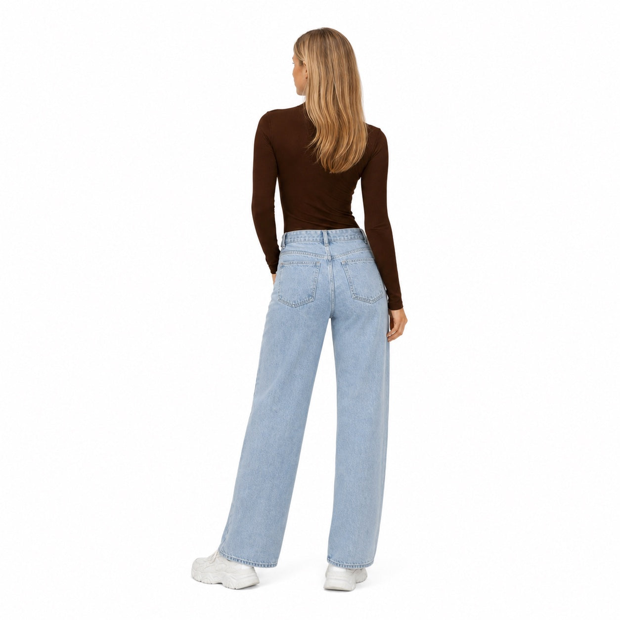 Women's High-Waisted Classic Jeans Full-Length Wide-Leg Fit - Light Blue 