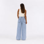 Women's Washed Denim Jeans High-Rise Wide-Leg Relaxed Fit - Blue back