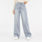 Women's Washed Denim Jeans High-Rise Wide-Leg Relaxed Fit - Grey front