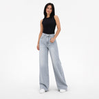 Women's Washed Denim Jeans High-Rise Wide-Leg Relaxed Fit - Grey front