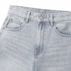 Women's Washed Denim Jeans High-Rise Wide-Leg Relaxed Fit - Grey detail