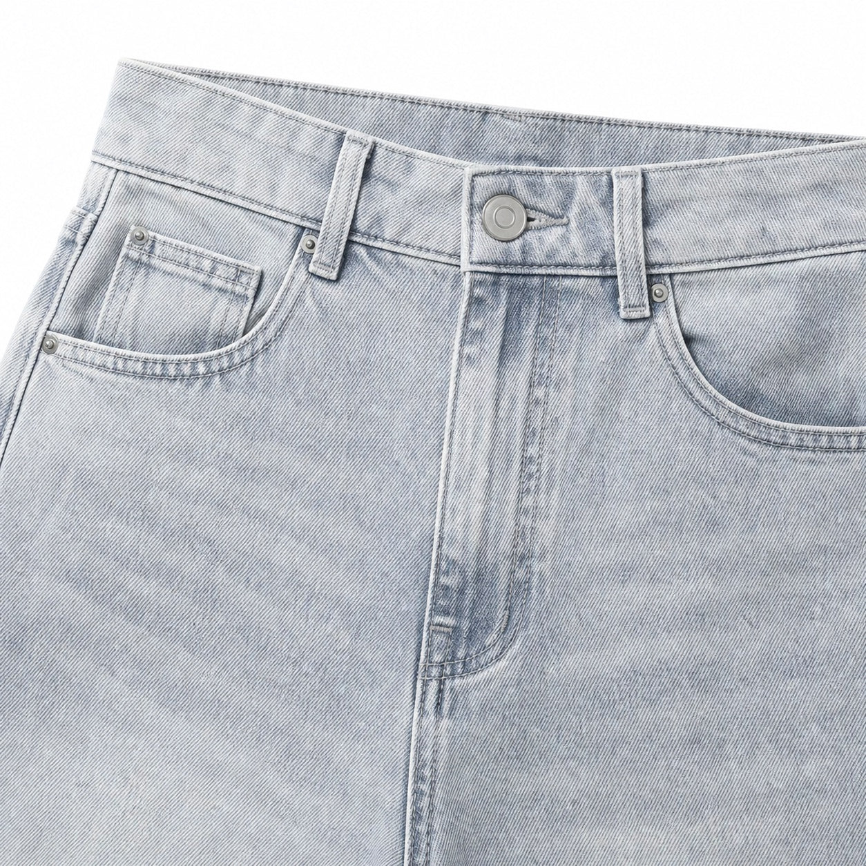 Women's Washed Denim Jeans High-Rise Wide-Leg Relaxed Fit - Grey detail