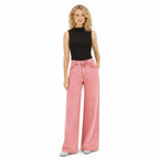 Women's Washed Denim Jeans High-Rise Wide-Leg Relaxed Fit - Pink front