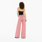 Women's Washed Denim Jeans High-Rise Wide-Leg Relaxed Fit - Pink back