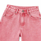 Women's Washed Denim Jeans High-Rise Wide-Leg Relaxed Fit - Pink detail