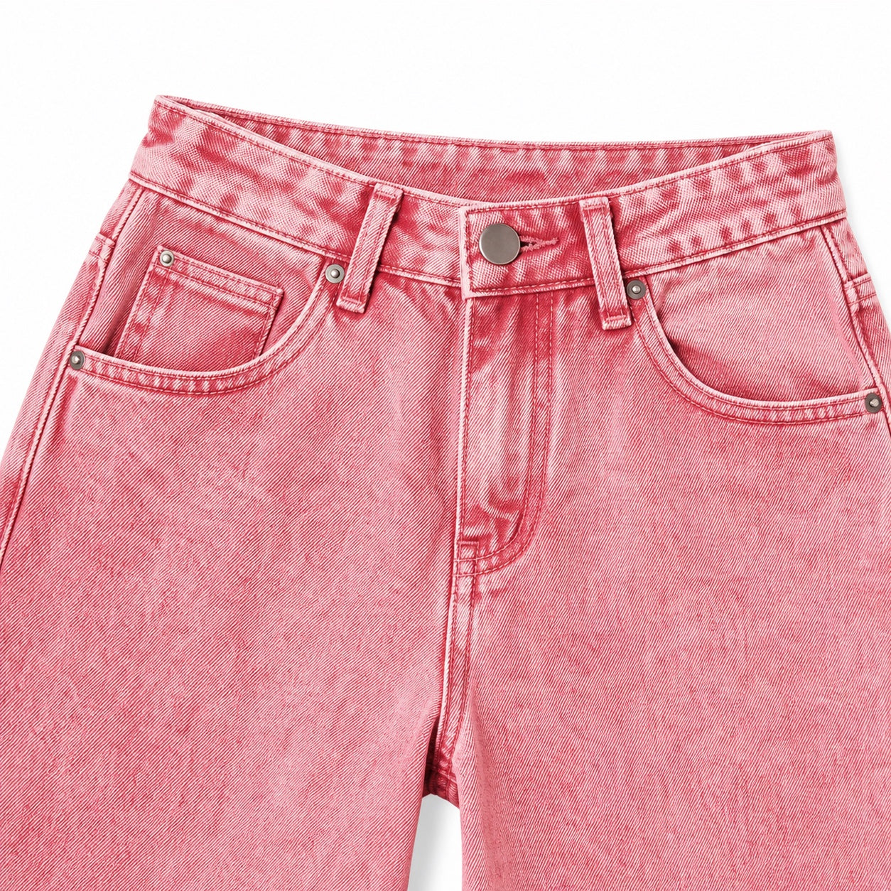 Women's Washed Denim Jeans High-Rise Wide-Leg Relaxed Fit - Pink detail