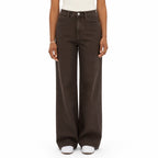 Women's Brown Denim Jeans High-Rise Wide-Leg Relaxed Fit - Brown front