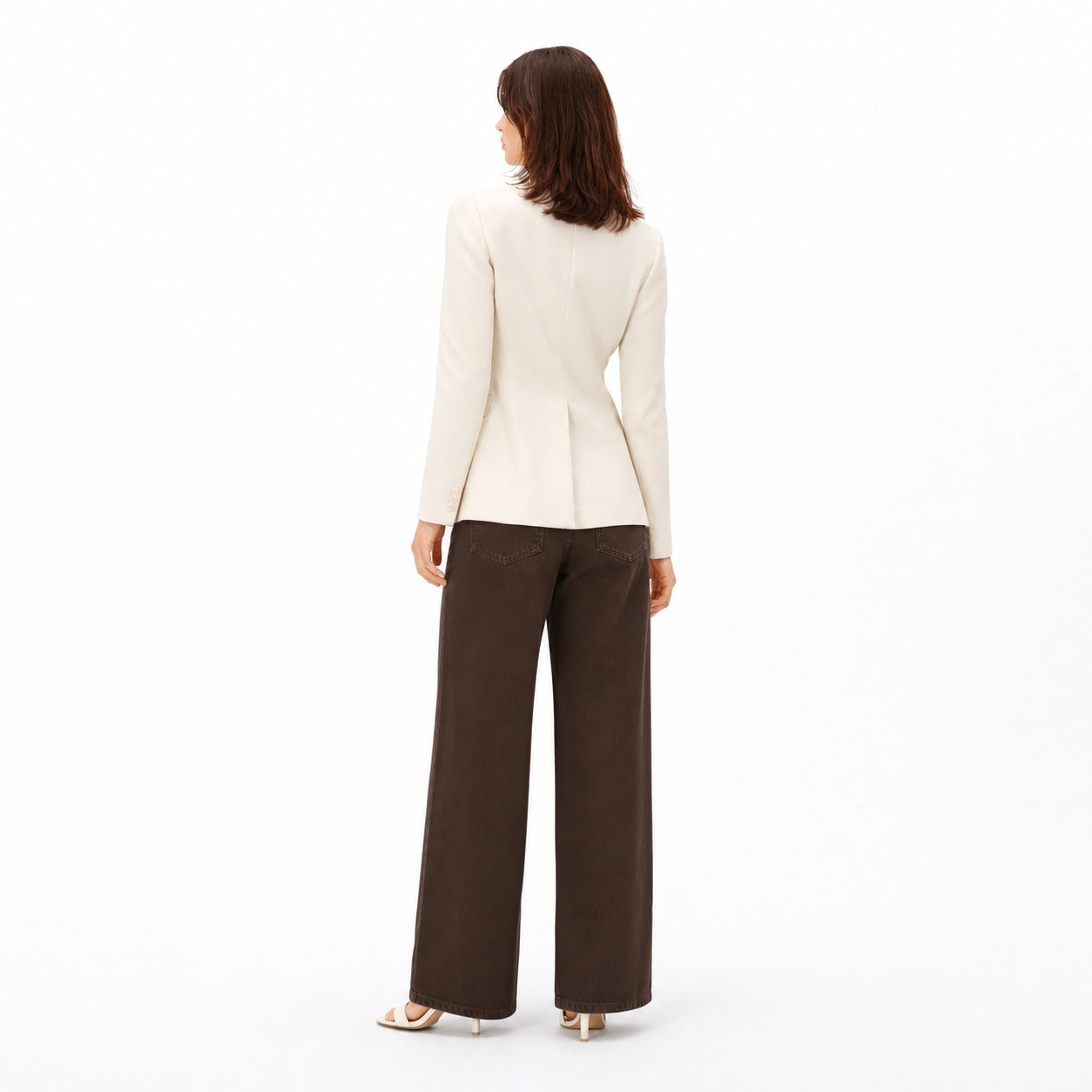 Women's Brown Denim Jeans High-Rise Wide-Leg Relaxed Fit - Brown back