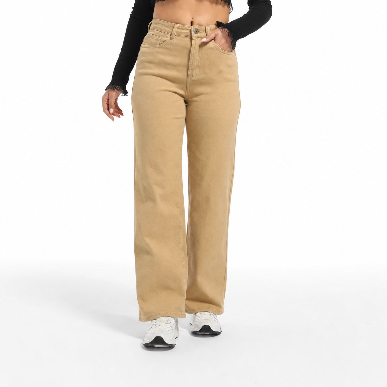 Women's Classic Denim Jeans High-Rise Straight-Leg Relaxed Fit - Khaki front
