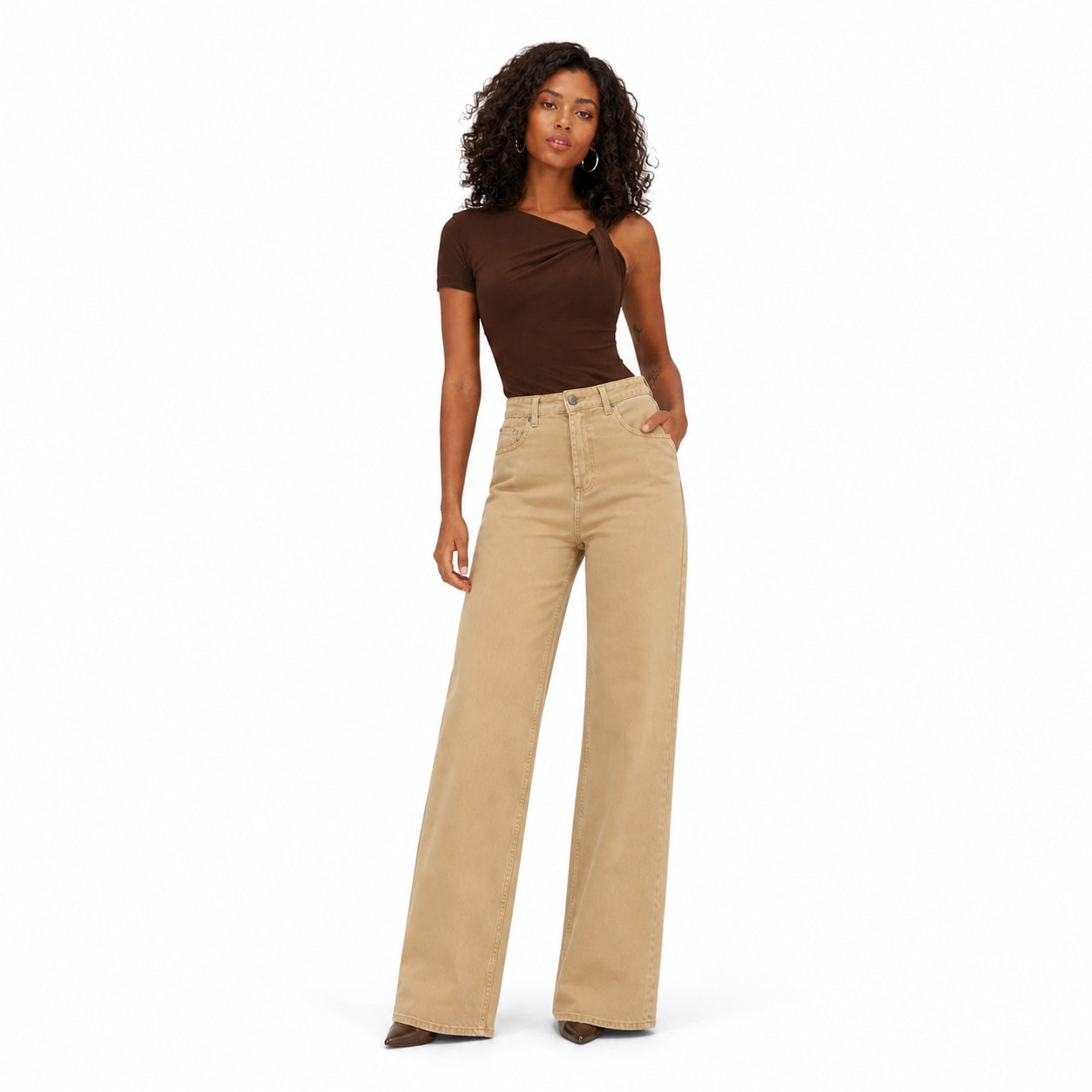 Women's Classic Denim Jeans High-Rise Straight-Leg Relaxed Fit - Khaki front