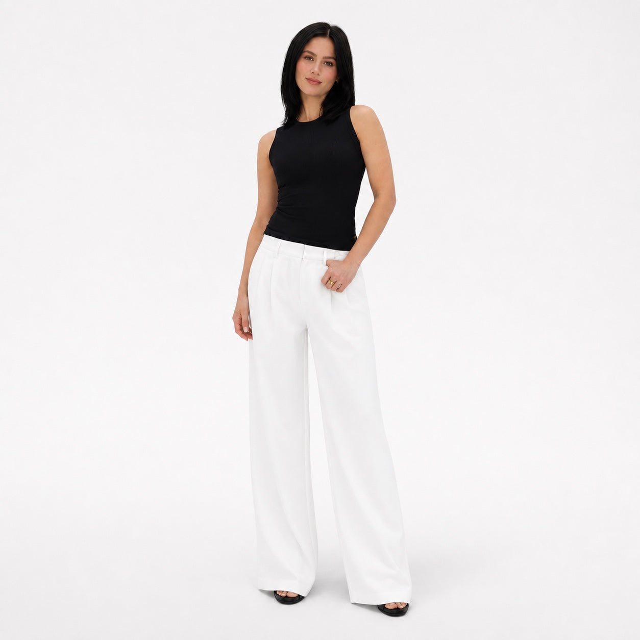 Women's Tailored Trousers High-Rise Pleated Wide-Leg Fit - White front