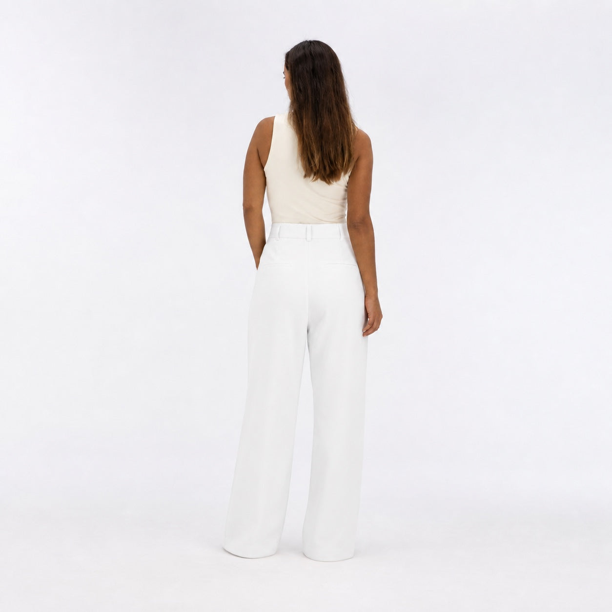 Women's Tailored Trousers High-Rise Pleated Wide-Leg Fit - White back
