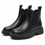 Women's Chelsea Boots Elastic Side Panels Chunky Lug-Sole Fit - Black detail