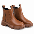 Women's Chelsea Boots Elastic Side Panels Chunky Lug-Sole Fit - Brown detail
