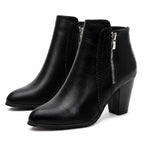 Women's Ankle Boots Side-Zip Detail High Block-Heel Fit - Black detail