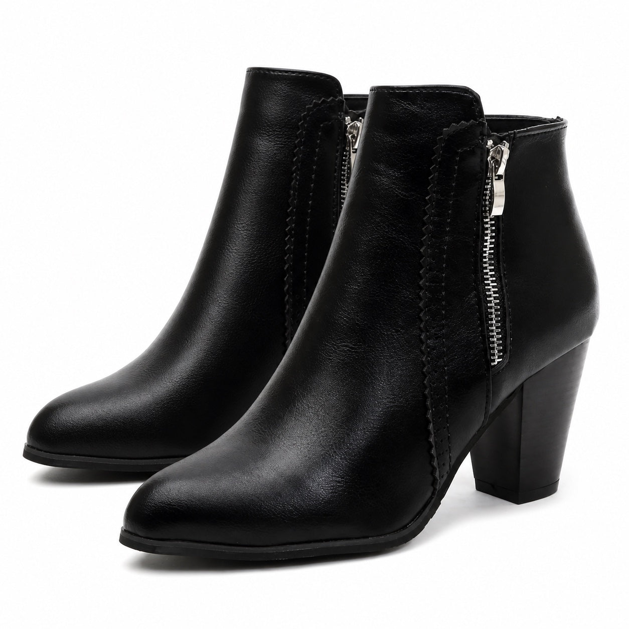 Women's Ankle Boots Side-Zip Detail High Block-Heel Fit - Black detail