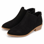 Women's V-Cut Ankle Booties Rear Zip Low Block Heel Regular Fit - Black detail