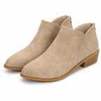 Women's V-Cut Ankle Booties Rear Zip Low Block Heel Regular Fit - Khaki detail