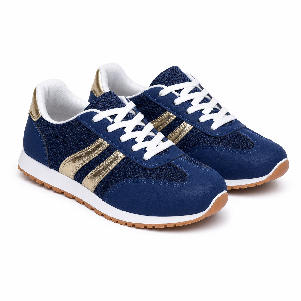 Women's Metallic-Stripe Mesh Trainers Gum Sole Lace-Up Regular Fit - Blue detail