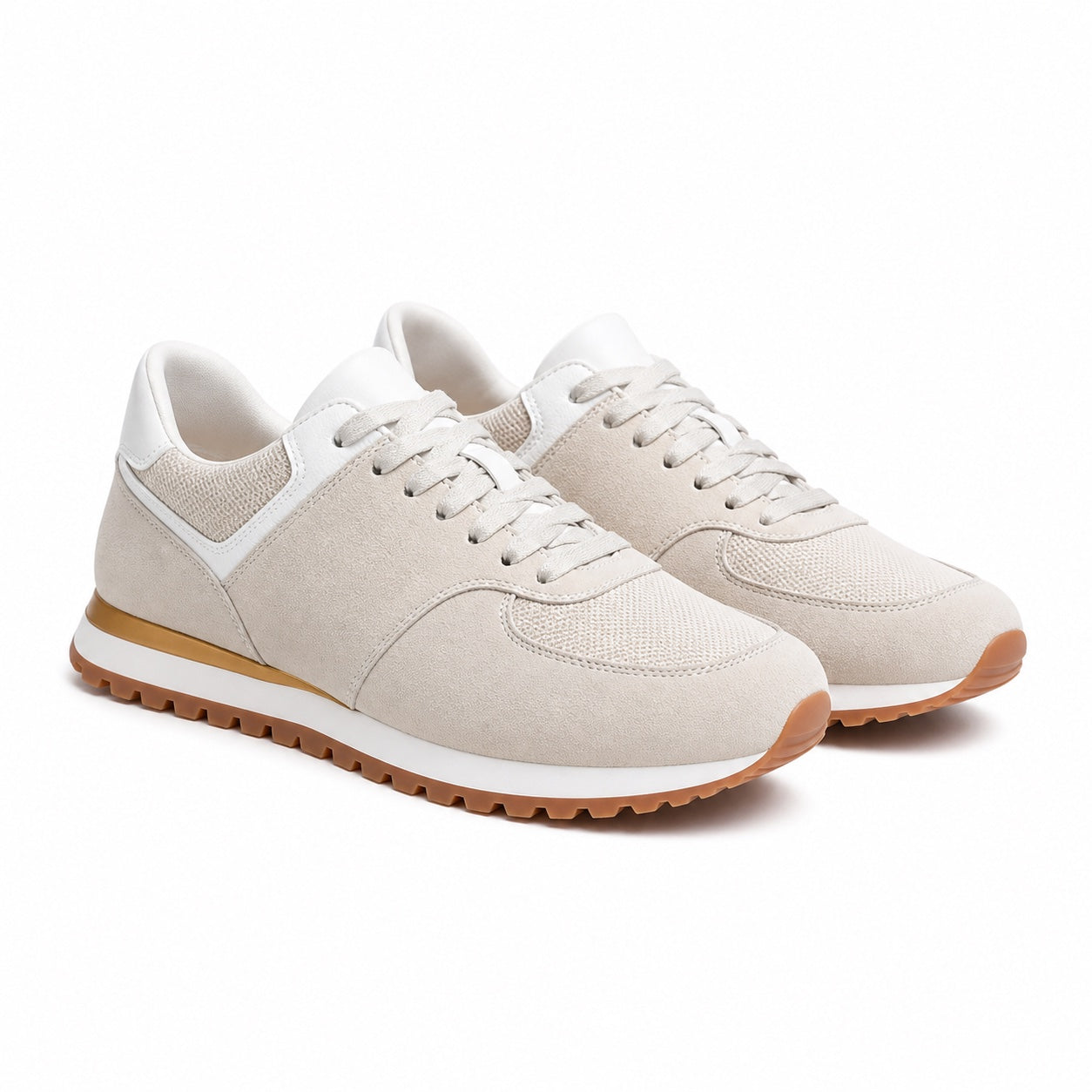 Women's Suede-Look Mesh Trainers Gum-Lug Sole Lace-Up Regular Fit - Beige detail