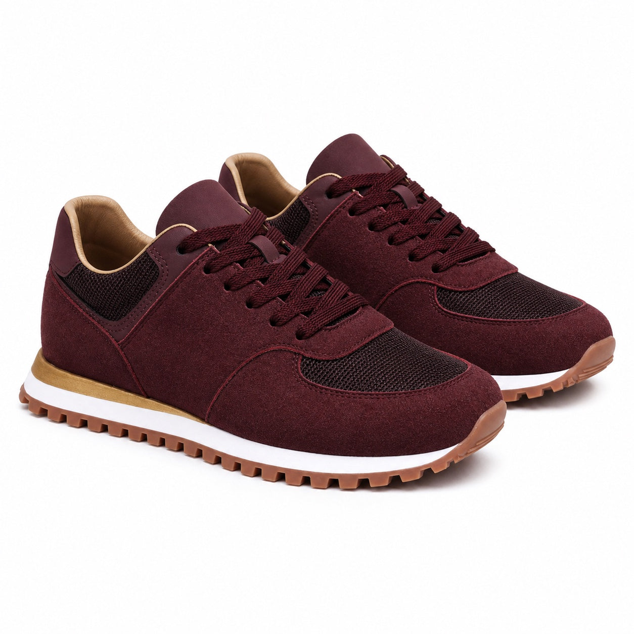 Women's Suede-Look Mesh Trainers Gum-Lug Sole Lace-Up Regular Fit - Wine Red detail