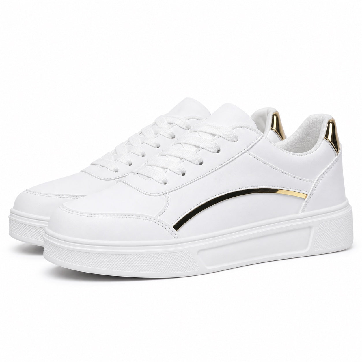 Women's Gold-Accent Platform Trainers Sculpted Sole Lace-Up Regular Fit - White Gold detail