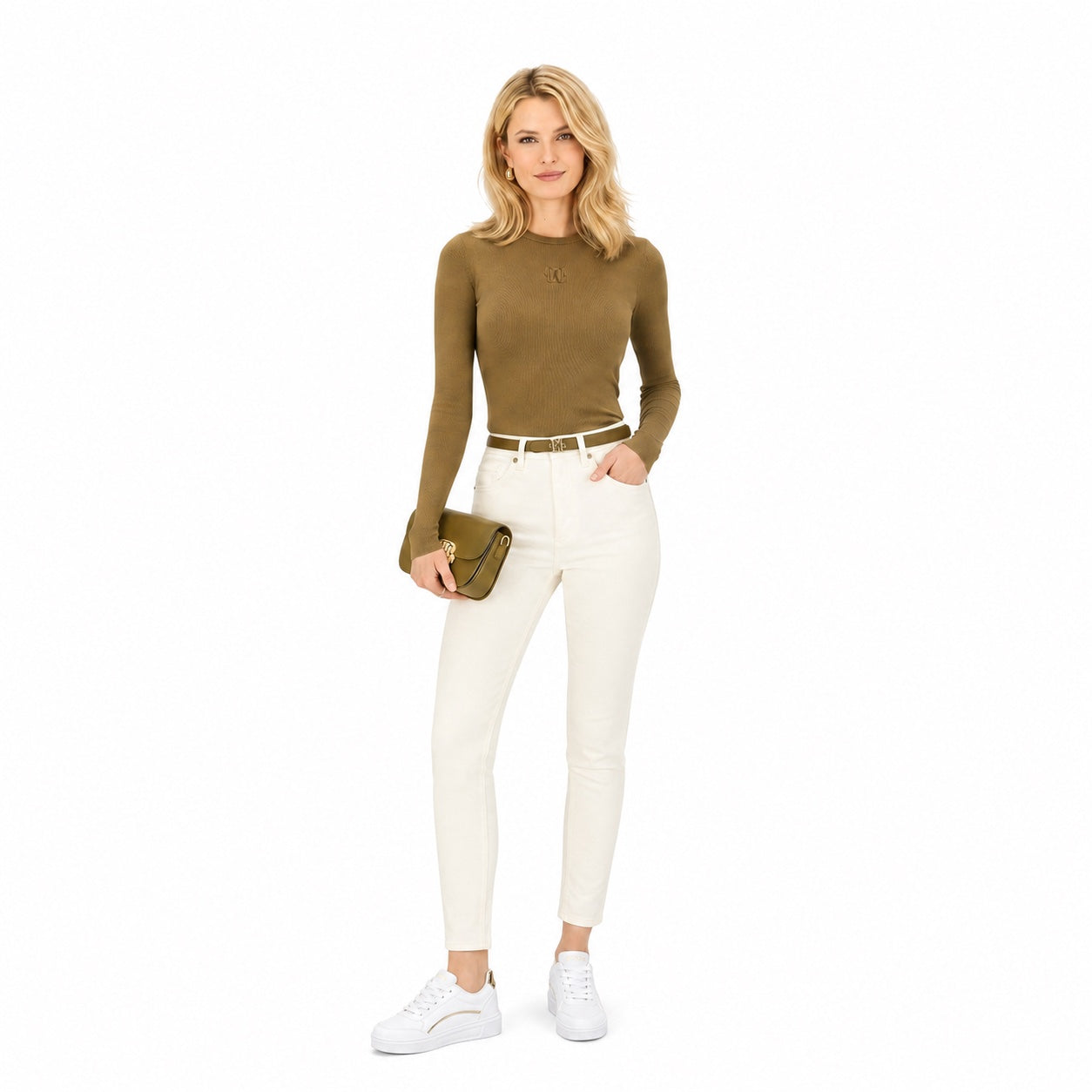 Women's Gold-Accent Platform Trainers Sculpted Sole Lace-Up Regular Fit - White Gold front