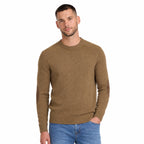 Men's Elbow-Patch Crew-Neck Knit Jumper Long Sleeve Regular Fit - Camel front