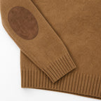 Men's Elbow-Patch Crew-Neck Knit Jumper Long Sleeve Regular Fit - Camel detail