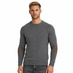 Men's Elbow-Patch Crew-Neck Knit Jumper Long Sleeve Regular Fit - Grey front