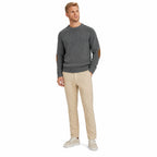 Men's Elbow-Patch Crew-Neck Knit Jumper Long Sleeve Regular Fit - Grey front