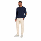 Men's Elbow-Patch Crew-Neck Knit Jumper Long Sleeve Regular Fit - Navy Blue front