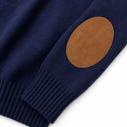 Men's Elbow-Patch Crew-Neck Knit Jumper Long Sleeve Regular Fit - Navy Blue detail