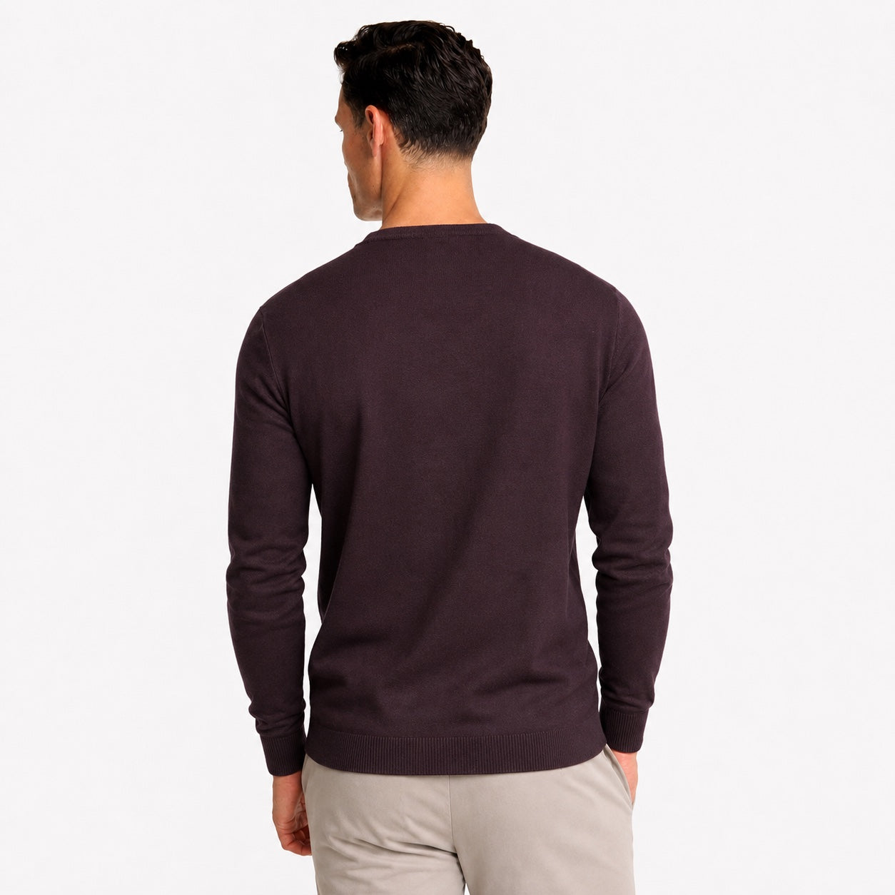 Men's Fine-Knit Crew-Neck Jumper Long Sleeve Regular Fit - Black Red back