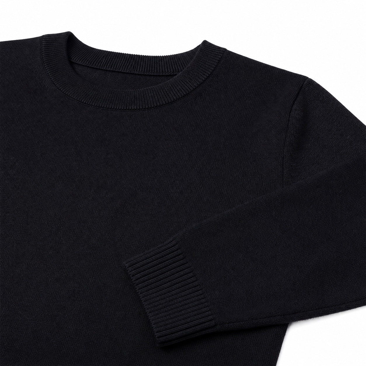 Men's Fine-Knit Crew-Neck Jumper Long Sleeve Regular Fit - Black detail