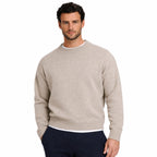 Men's Fine-Knit Crew-Neck Jumper Long Sleeve Regular Fit - Camel front