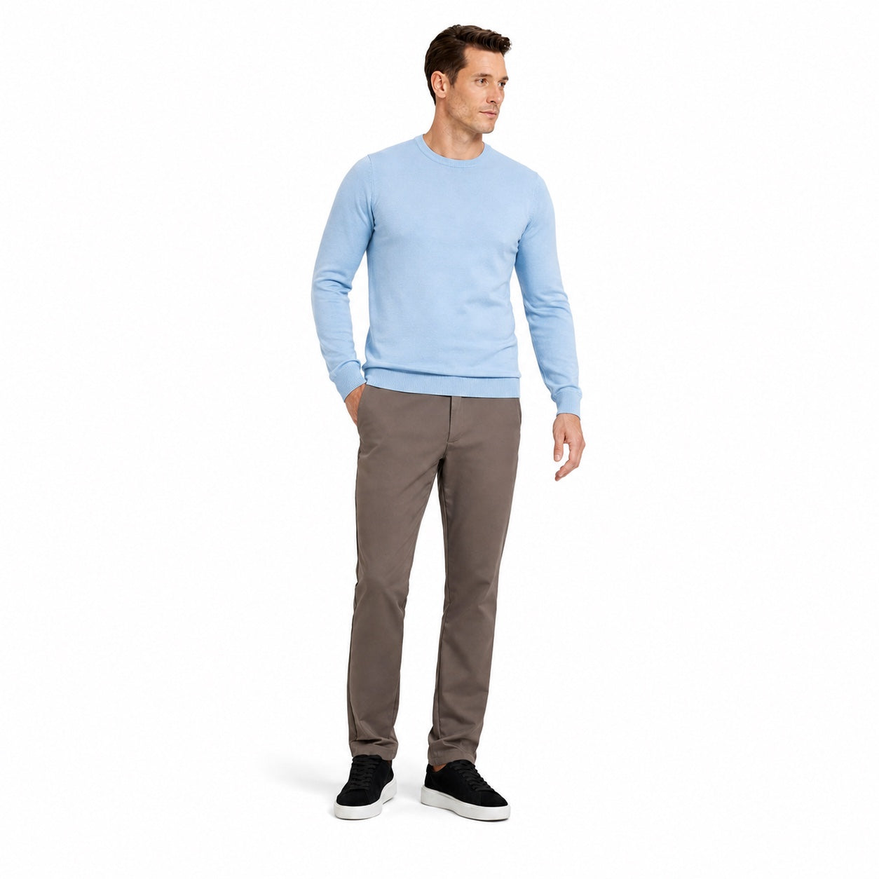 Men's Fine-Knit Crew-Neck Jumper Long Sleeve Regular Fit - Light Blue front