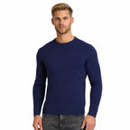 Men's Fine-Knit Crew-Neck Jumper Long Sleeve Regular Fit - Navy Blue front