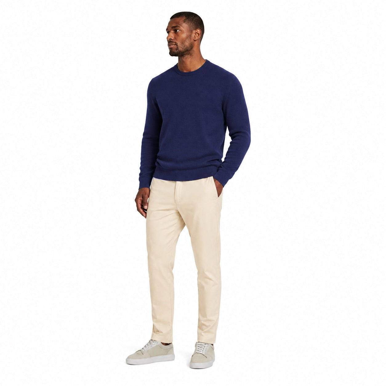 Men's Fine-Knit Crew-Neck Jumper Long Sleeve Regular Fit - Navy Blue front