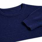 Men's Fine-Knit Crew-Neck Jumper Long Sleeve Regular Fit - Navy Blue detail