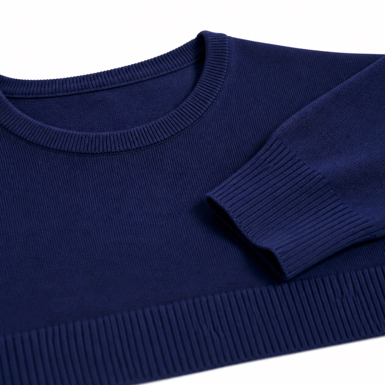 Men's Fine-Knit Crew-Neck Jumper Long Sleeve Regular Fit - Navy Blue detail