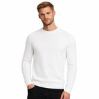 Men's Fine-Knit Crew-Neck Jumper Long Sleeve Regular Fit - White front