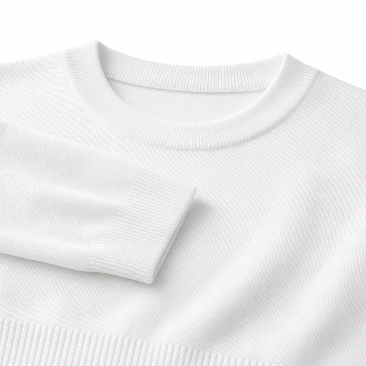 Men's Fine-Knit Crew-Neck Jumper Long Sleeve Regular Fit - White detail