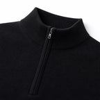 Men's Fine-Knit Quarter-Zip Jumper Stand Collar Long Sleeve Regular Fit - Black detail