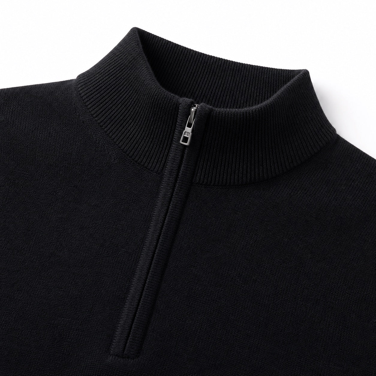 Men's Fine-Knit Quarter-Zip Jumper Stand Collar Long Sleeve Regular Fit - Black detail