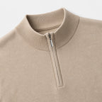 Men's Fine-Knit Quarter-Zip Jumper Stand Collar Long Sleeve Regular Fit - Khaki detail