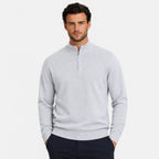 Men's Fine-Knit Quarter-Zip Jumper Stand Collar Long Sleeve Regular Fit - Light Grey front