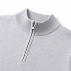 Men's Fine-Knit Quarter-Zip Jumper Stand Collar Long Sleeve Regular Fit - Light Grey detail